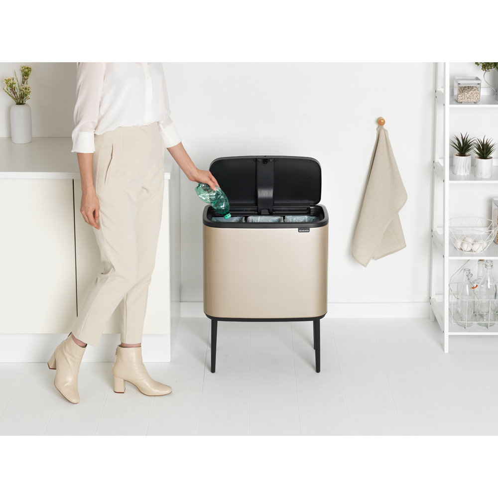 Brabantia Bo Touch Top 9gal Recycling Can, Metallic Gold
