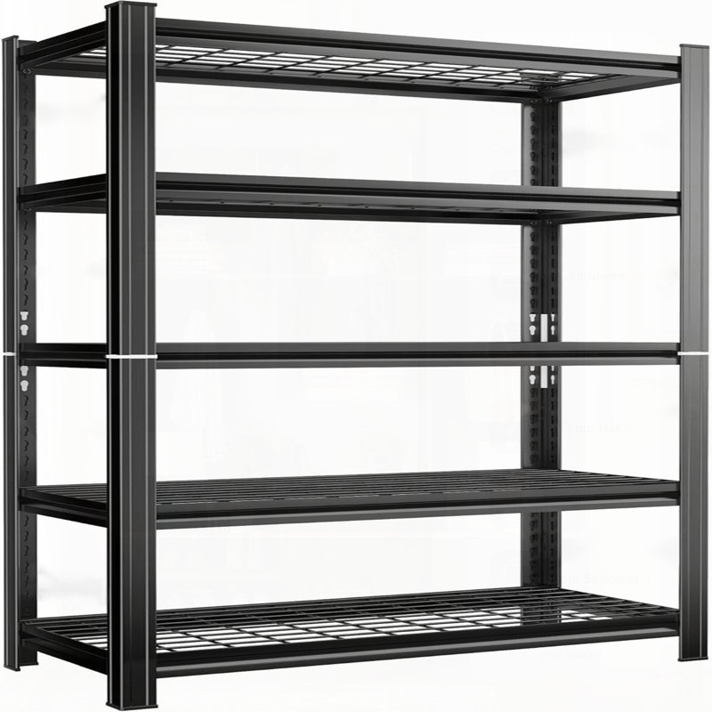Support de rangement en métal à 5 couches, hauteur réglable, capacité de charge de 2000 livres, idéal pour les garages, les cuisines et plus encore. Noir, nécessite un assemblage
