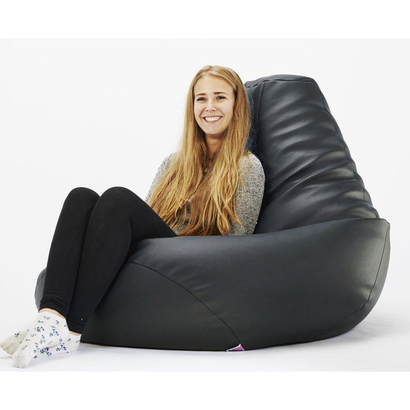 Bean Faux Leather Refillable Bean Bag Chair & Lounger, Black