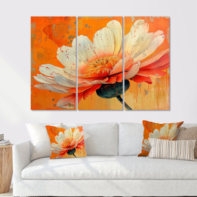 «White Orange Vibrant Burst Marigold», ensemble de reproductions d'art mural souci, H 28 po x l 36 po x P 1 po