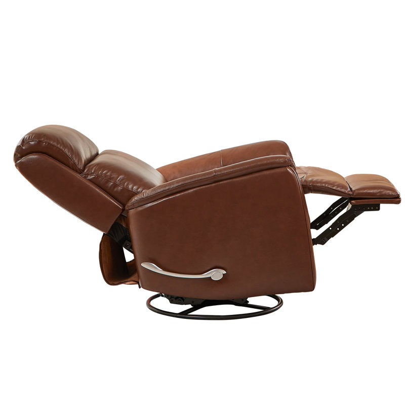 Fauteuil inclinable manuel pivotant à 33 ° en cuir véritable de 33 po de largeur avec dossier à oreilles et accoudoirs évasés