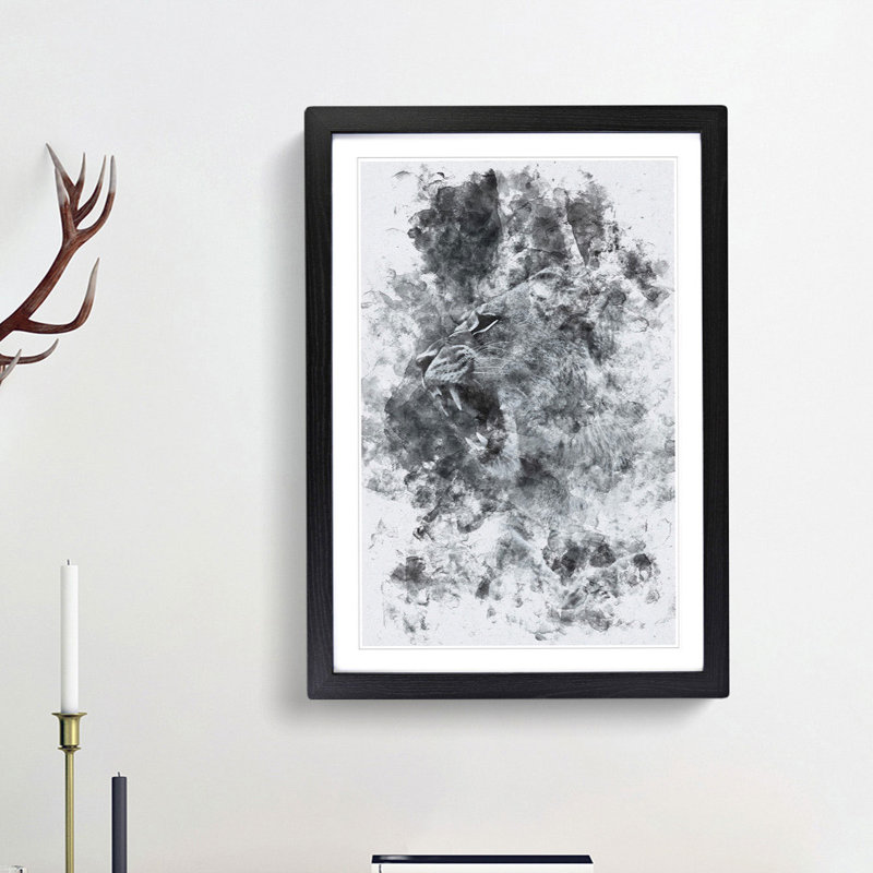 Fierce Lioness - Picture Frame Painting Print, 33cm H x 24cm W x 2cm D, Black Framed