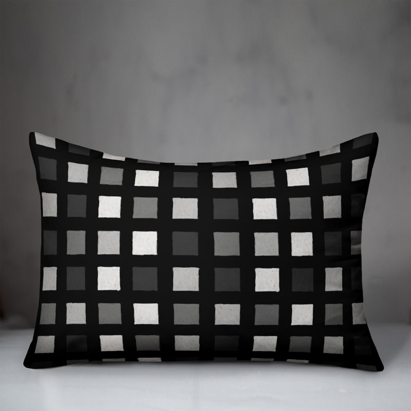 Plaid Outdoor Reversible Throw Pillow, H 18 po x l 25 po, Noir