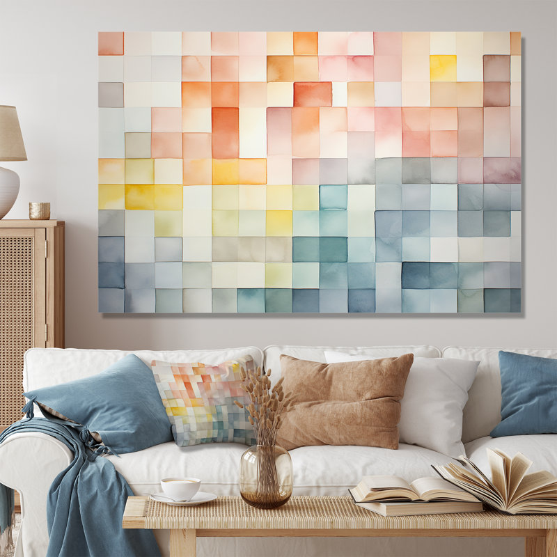 Multicolor Cubes Patterns II - Geometric Wall Art, Black Closed Corner Framed, 34" H x 44" W x 1.5" D