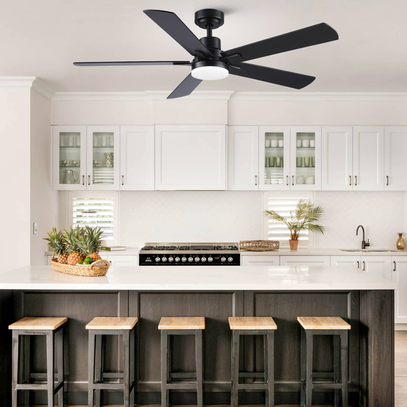 Ventilateur de plafond moderne de 52 po avec lumière et 5 pales, Noir