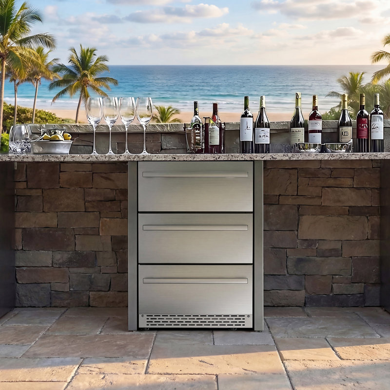 3 Drawer Outdoor Beverage Refrigerator Undercounter, Hold 180 Cans 24 Inch Weather Proof Stainless Steel Beverage Fridge, Built-in & Freestanding Beverage Cooler Fridge