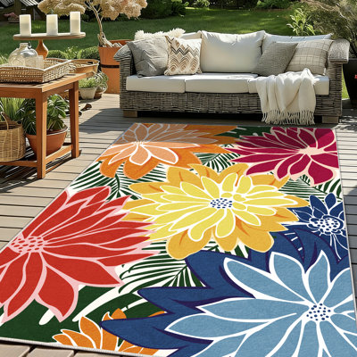 ZonLi Tropical Floral Indoor/Outdoor Rug, 5' x 8', Colorful, Waterproof, Washable, Non-Slip