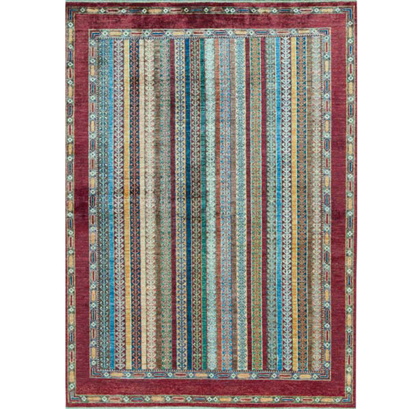 Tapis bleu et rouge noué à la main de haute qualité