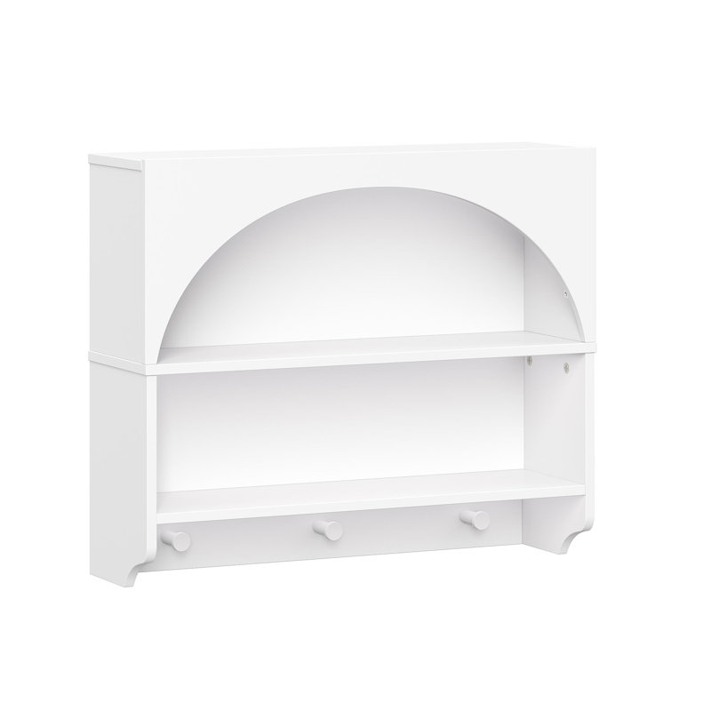 Bronson Arched Wall Shelf With 3 Hooks- White