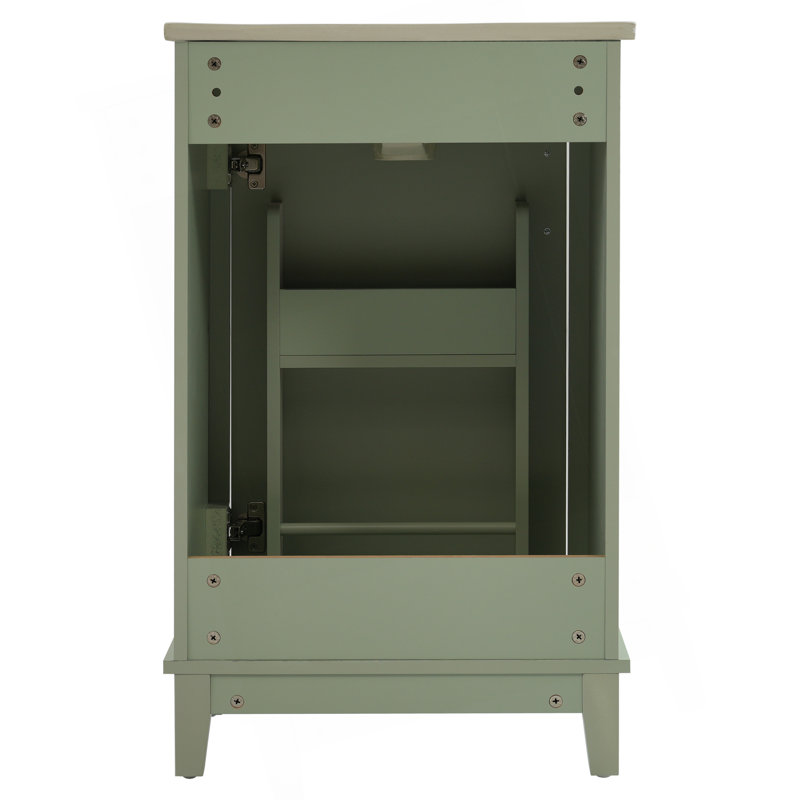 Meuble-lavabo moderne avec lavabo en céramique et grand rangement, Vert