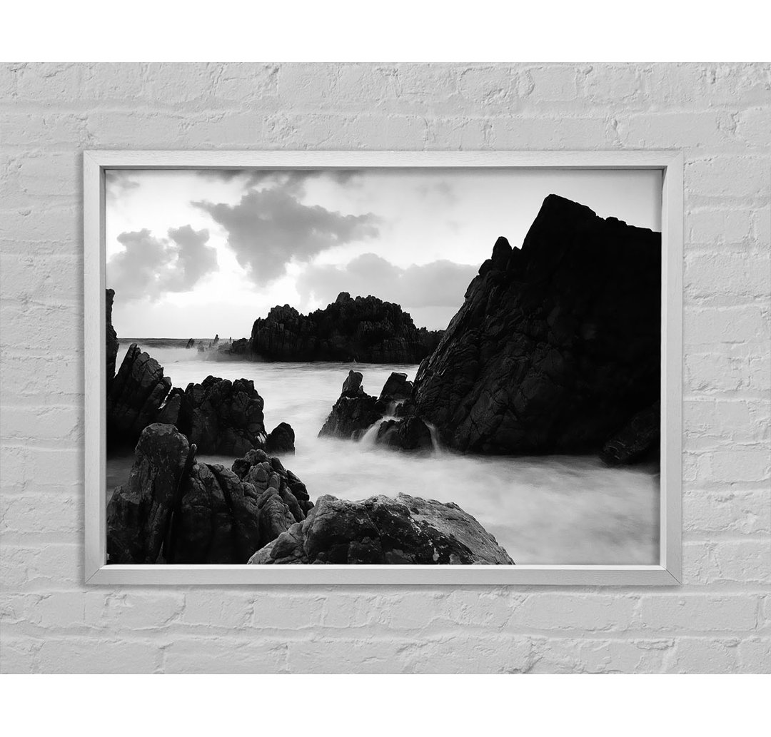 The Ocean Rocks B N W - Einzelner Bilderrahmen Kunstdrucke auf Leinwand