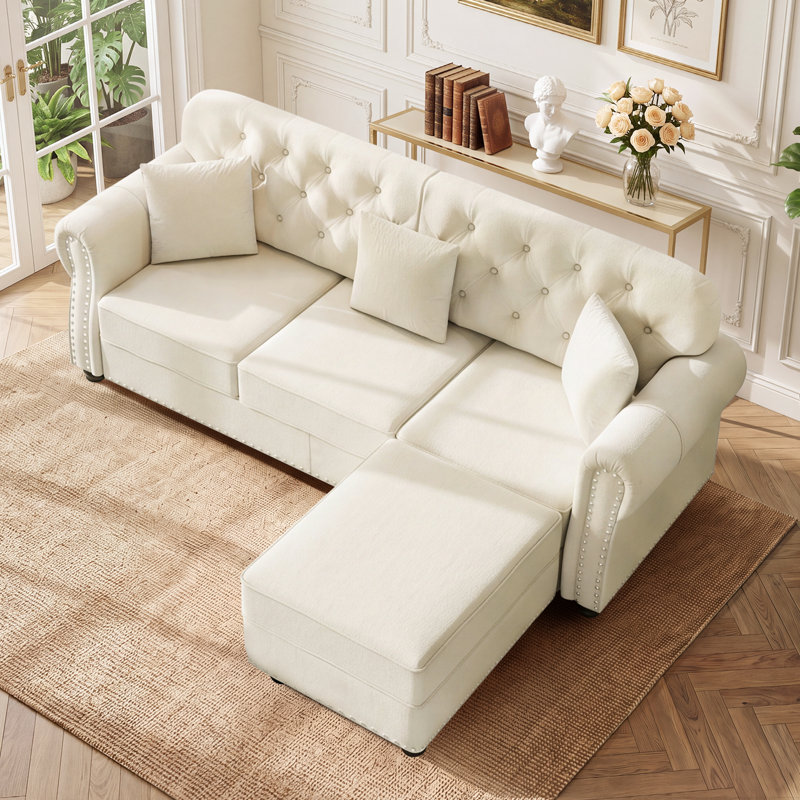 Canapé capitonné en velours 82,6 po Chesterfield, Beige