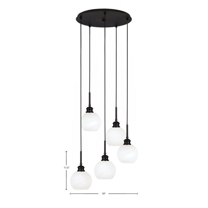 Luminaire suspendu grappe 5 lumières Edge avec verre de marbre blanc 5,75 po, Espresso