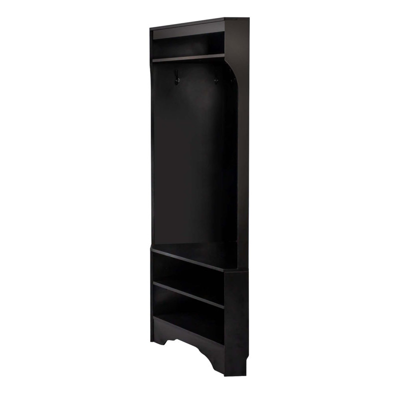 Minimalist Corner Hall Tree with Shoe Bench, Black