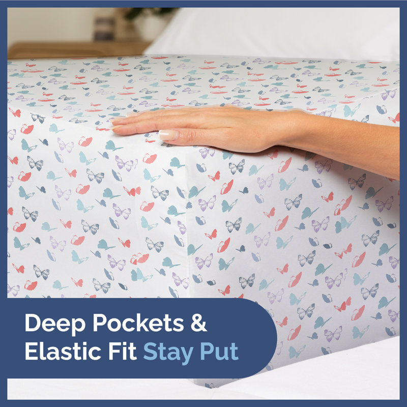 Queen Size Blue and White Butterfly Print Microfiber Sheet Set