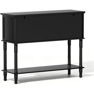 42" Console Table with 2 Drawers & Soft-Close Cabinet Doors, Black Retro Narrow Entryway Table with Open Storage Shelf for Behind Couch Sofa Table for