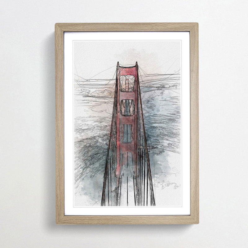 Through the Golden Gate Bridge in Abstract - Framed Print, 60cm H x 40cm W x 2cm D, Oak