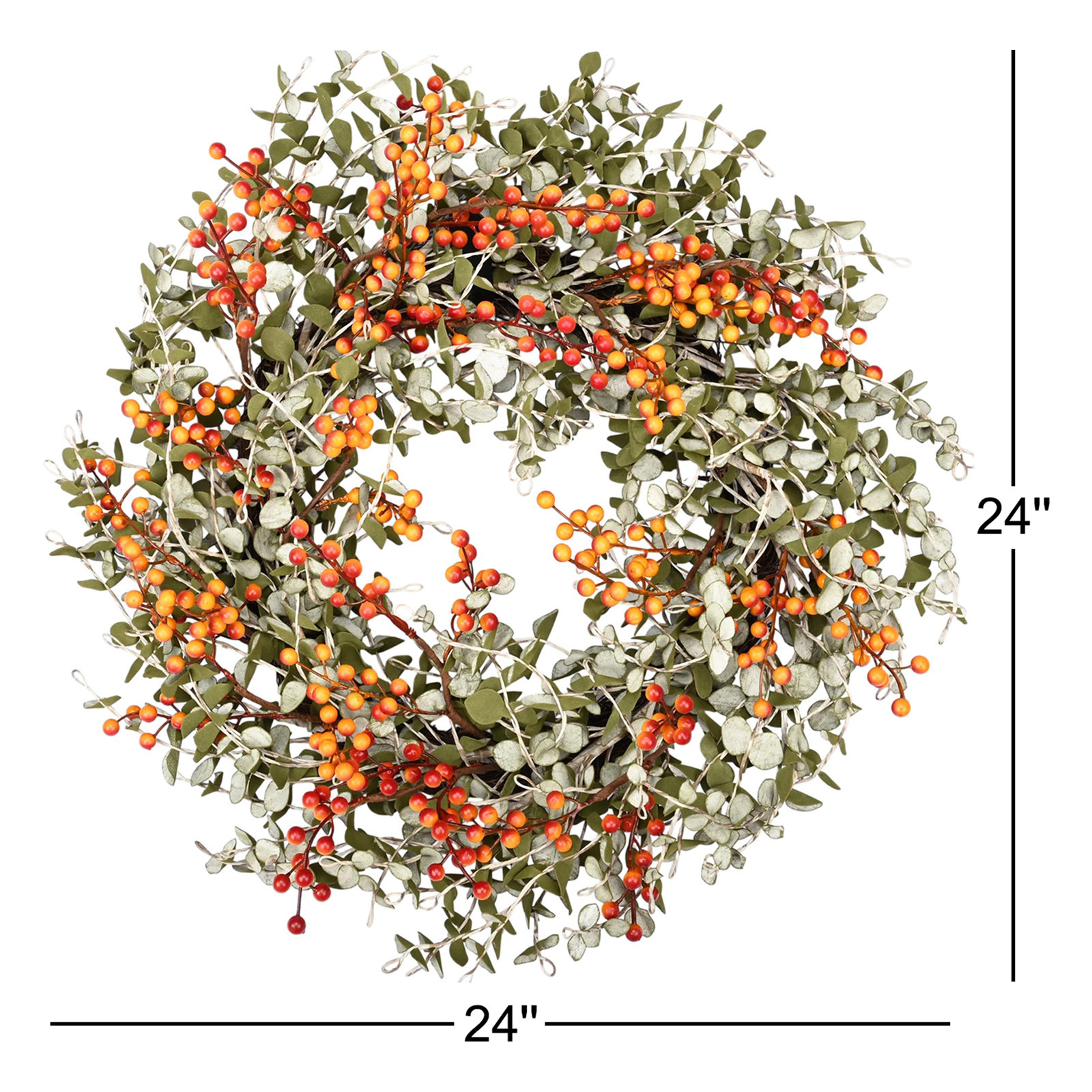 24" Artificial Eucalyptus Berry Thanksgiving Fall Front Door Wreath