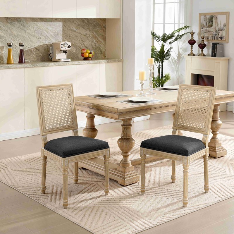 Ensemble de 2 chaises de salle à manger French Country, chaises rembourrées à dossier carré en rotin, techniques de tréfilage et de sculpture, démontable