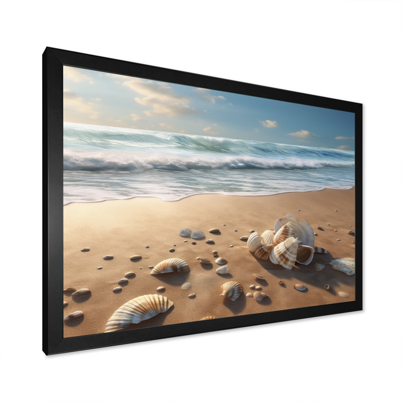 Seaside Seashell Treasures I - impression, H 30 po x l 40 po x P 1,5 po, Cadre photo noir