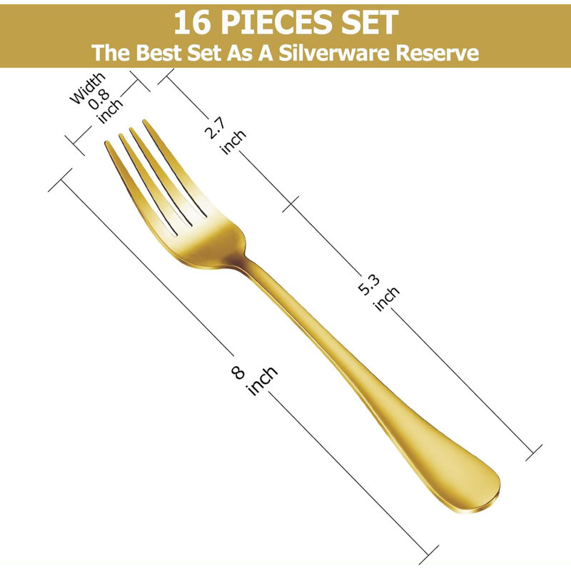  Fourchettes à argenterie en acier inoxydable de qualité alimentaire de 8 pouces, ensemble de 16 fourchettes à dîner noires, fourchette à couverts, fourchette en métal pour la maison ou le restaurant, poli miroir, va au lave-vaisselle