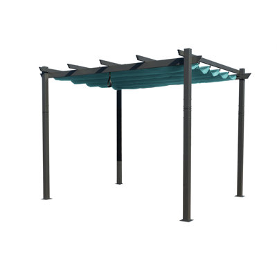 Kozyard Morgan Outdoor Aluminum Pergola with Blue Retractable Sun Shade Canopy