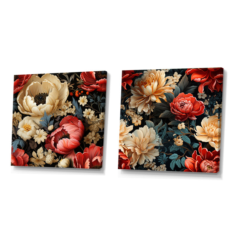 Poppy Blossum - rouge et beige, Toile tendue, H 36 po x l 73 po