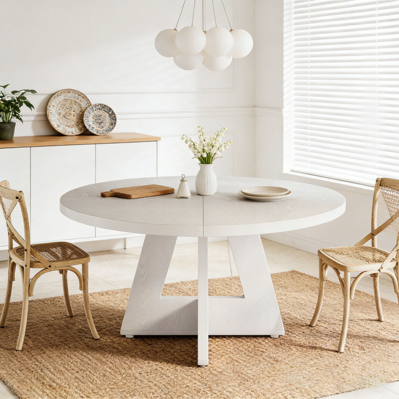 Table de salle à manger en bois, Blanc, Blanc