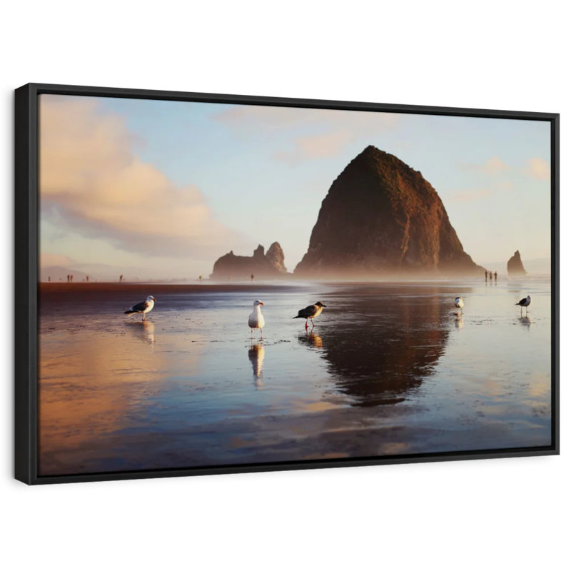 Haystack Rock Seagulls Canvas Print, 9" H x 13" W