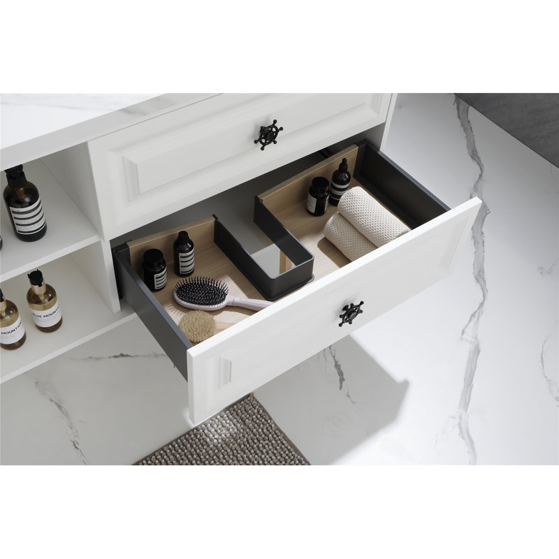 Armoire de salle de bain avec tiroirs de rangement et tablettes ouvertes, H 21,02 po x l 72,02 po x P 23,02 po