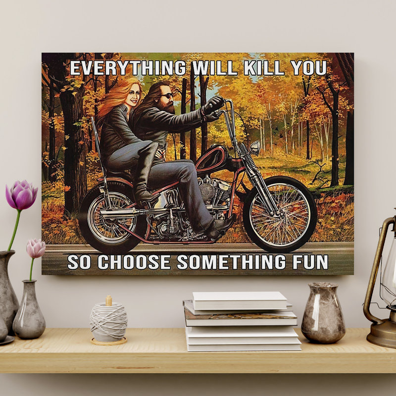 Motocyclette - Toile tendue avec tout ce qui sera K.I.L.L You - pour partenaire décoratif, noir et rouge