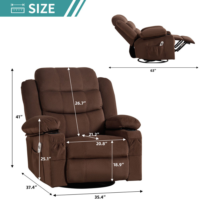Fauteuil inclinable et pivotant avec massage vibrant et chauffant, Microfibre/microsuède brun
