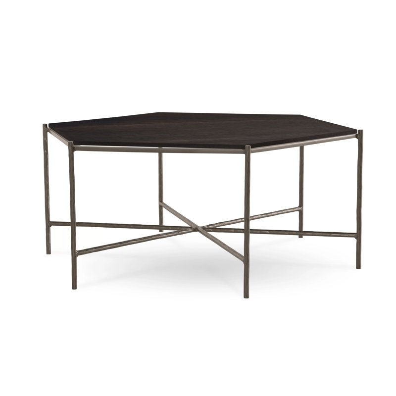 Athena Glass Top Coffee Table, Raven, Burnished Iron, Oak