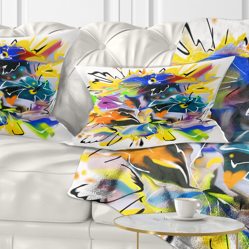 Motif floral jaune et bleu abstrait - Coussin décoratif à imprimé floral