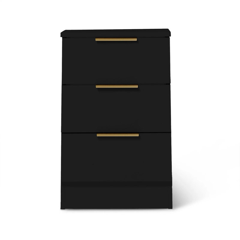 Glenhaven 40cm W Bedside Table, Black, 1, Gold
