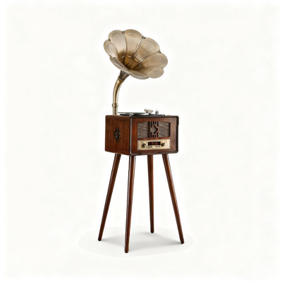 New Chinese Retro Rubber Wood Floor Vinyl Player With Bluetooth - Home Decor