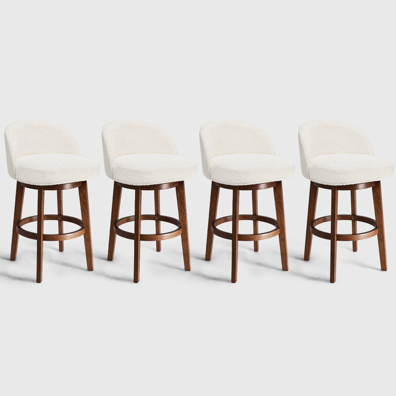 Tabourets de bar pivotants modernes de 26 po avec pieds et dossiers en bois, chaises de bar rembourrées avec repose-pieds rond pour îlot de cuisine Boucle, beige