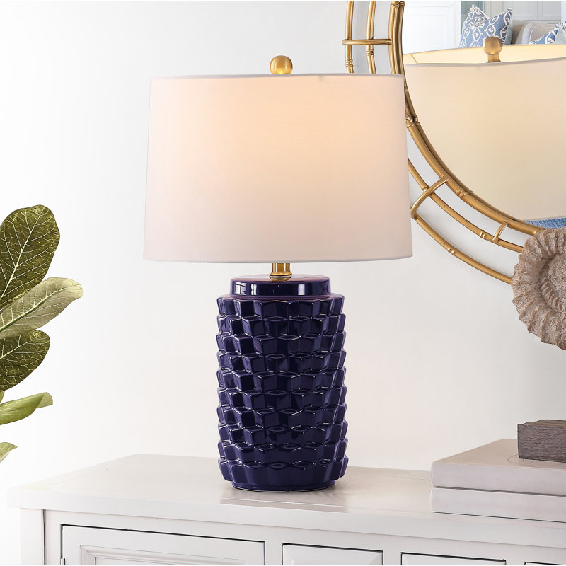 Navy Textured Ceramic Table Lamp with Drum Shade