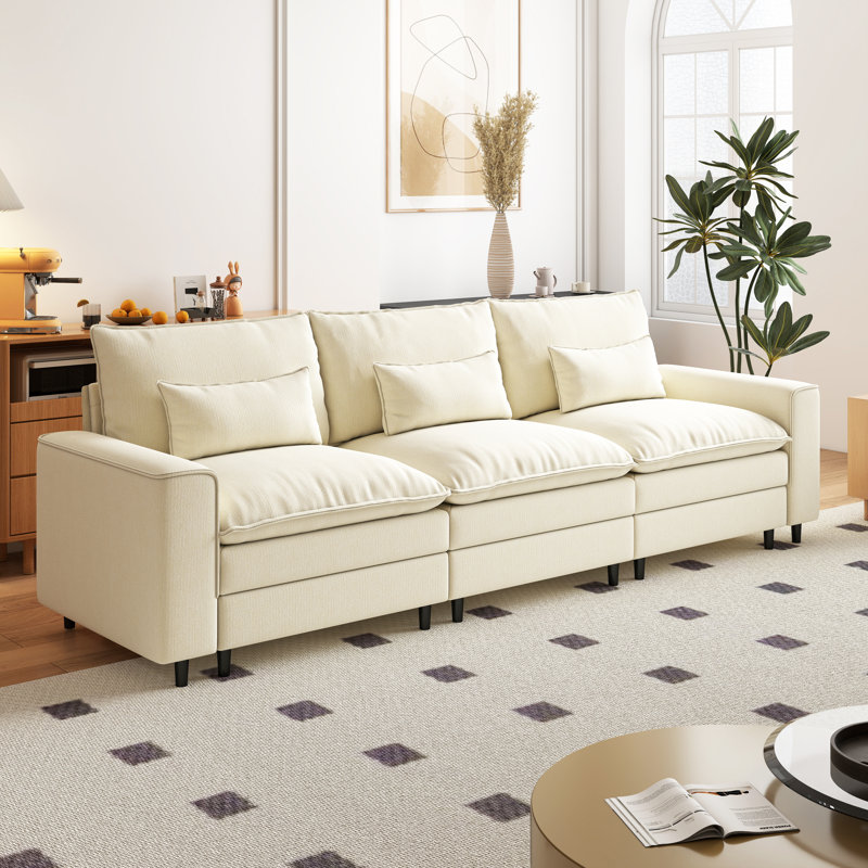 Canapé modulaire moderne en chenille, Beige, H 39,37 po x l 121,26 po x P 35,83 po, 3