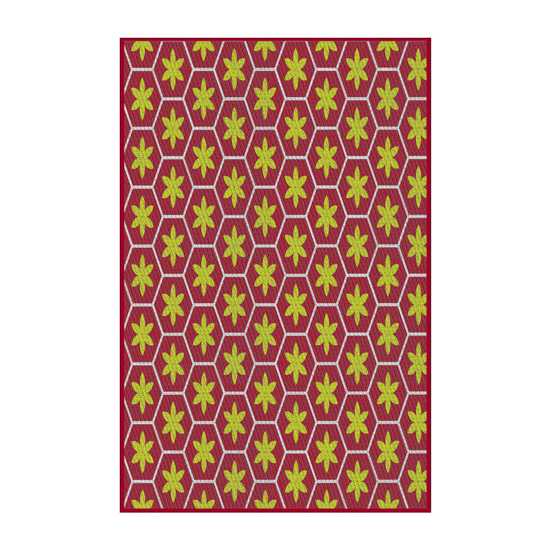 Tapis jaune/bleu/orange à motifs, Rectangle 5 pi x 7 pi