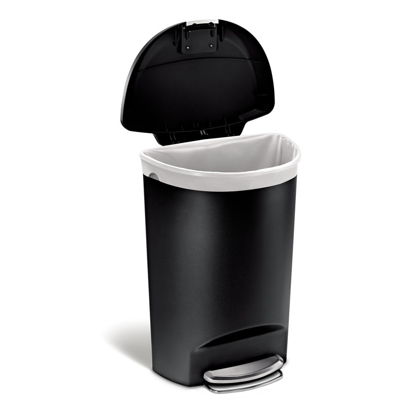 Simplehuman 50 Liter / 13 Gallon Semi-Round Kitchen Step Trash Can with Secure Slide Lock, Plastic, Black