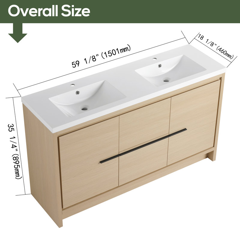 60'' Double Bathroom Vanity with Resin Top