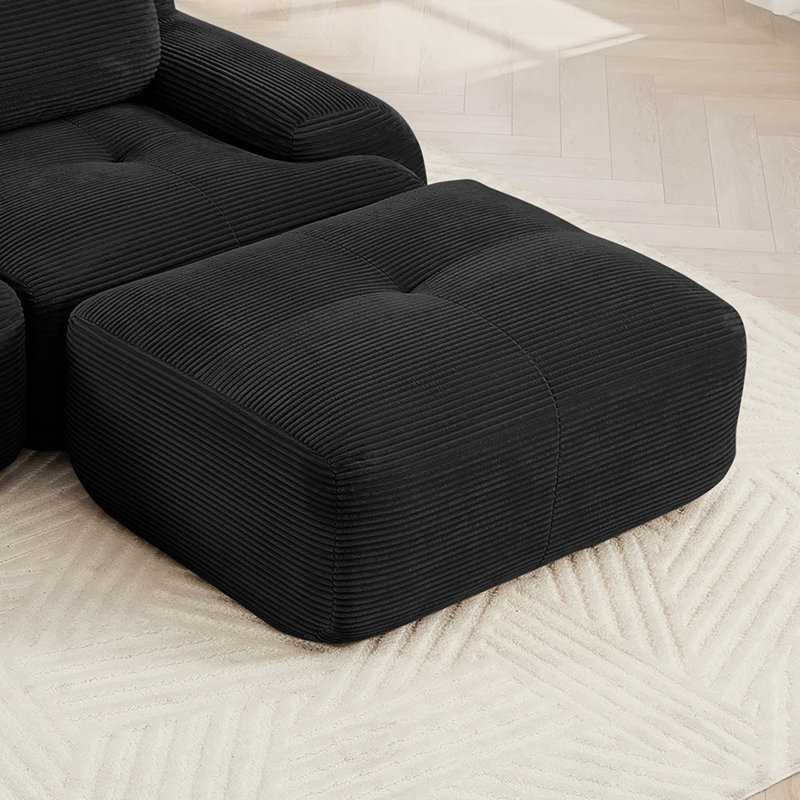 Corduroy Ottoman For Living Room – Perfect Footrest, Spare Seat & Decorative Accent, Black