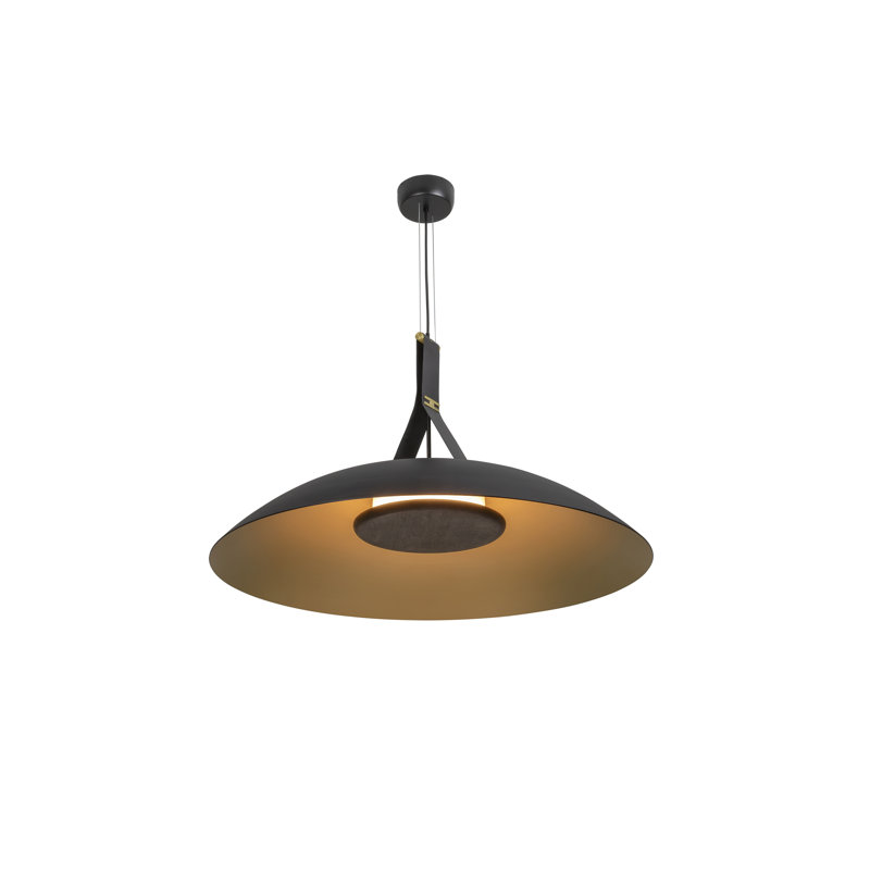 Volo 36" LED Pendant, Black, Dark Stained Walnut Disc, 3000K
