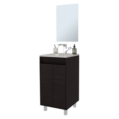 Armoire de salle de bain 2 portes en couleur, lavabo intégré, pieds en métal, pouces H 34,1 po x l 17,8 po, panneau de particules pour une finition contemporaine, design