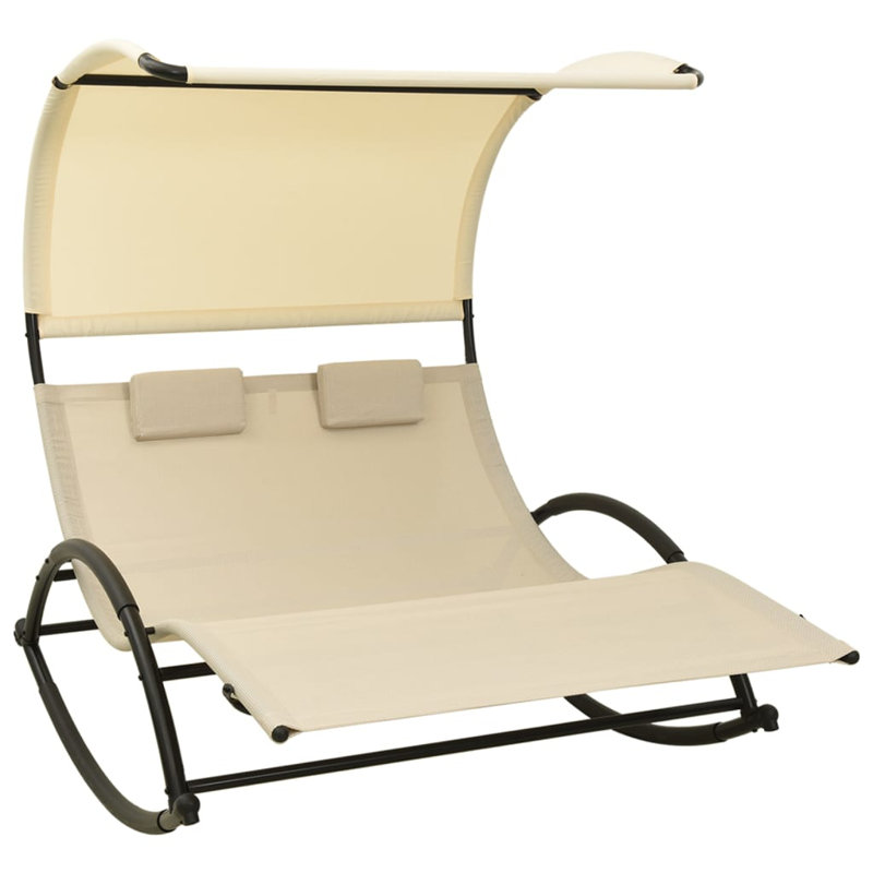 Double Sun Lounger With Canopy - PVC-coated polyester For Outdoor Relaxation, Cream