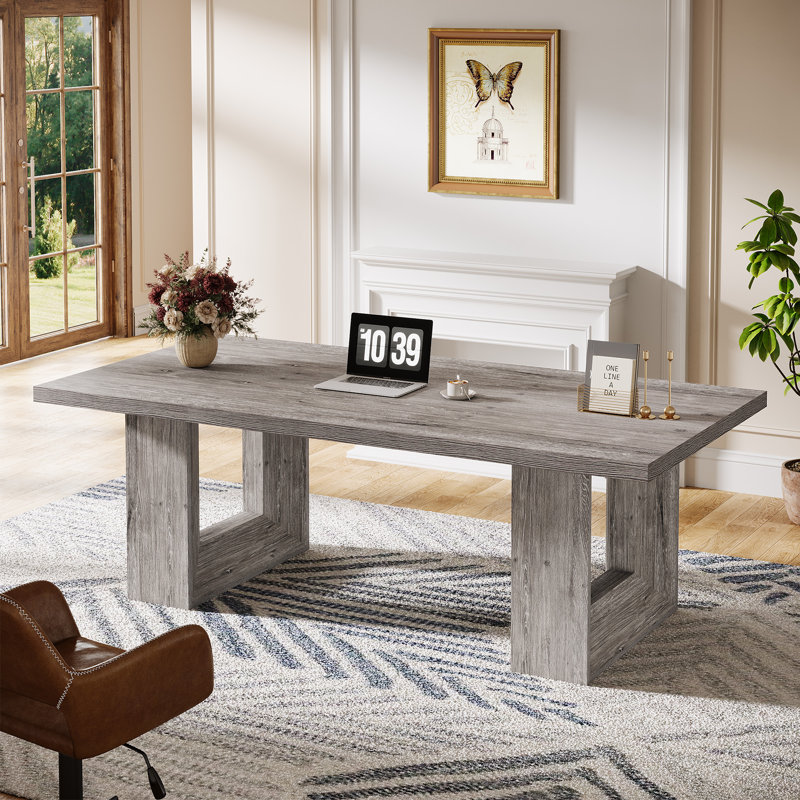 63" Home Office Desk, Large Computer Executive Desk For Office, Conference Room, Study Room, Weathered Gray