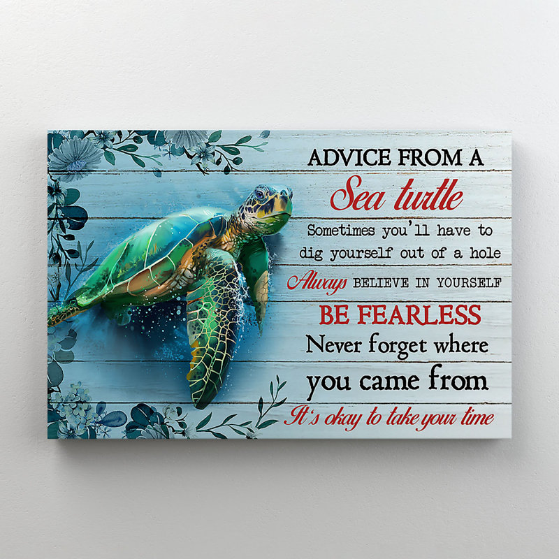 A Sea Turtle - Never Forget Where You Came From - 1 Piece Rectangle Graphic Art Print On Wrapped Canvas, 24" H x 36" W x 2" D