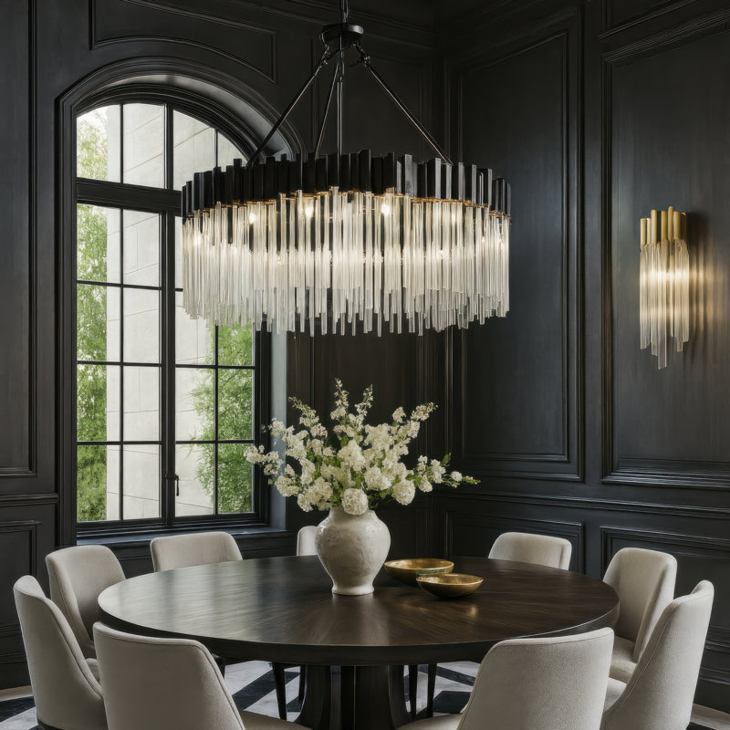 Matrix Chandelier - 40"D x 40"W x 42"H - Matte Black/French Gold, Matte Black/French Gold