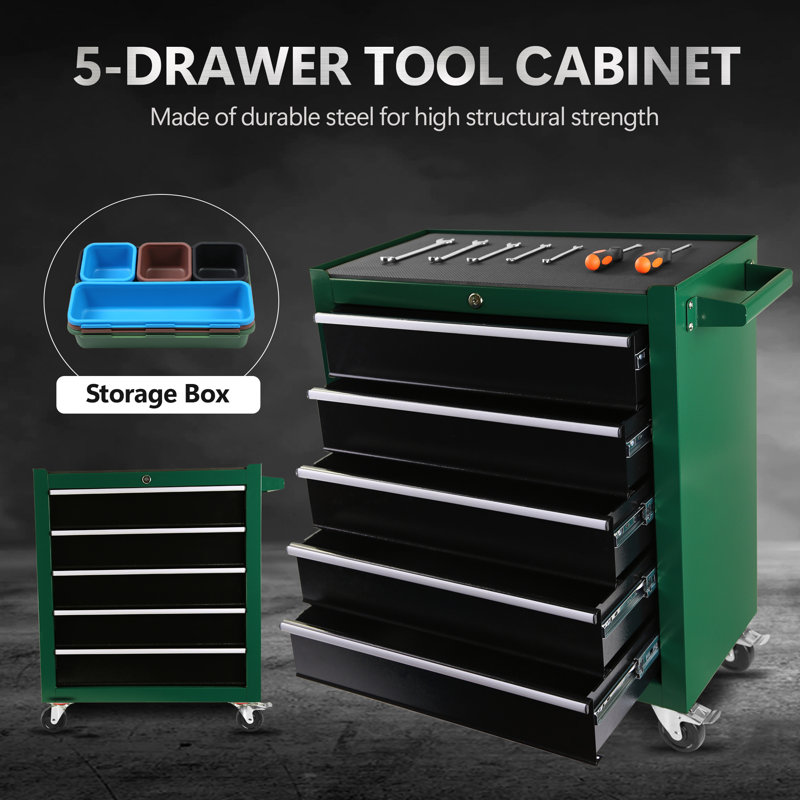 5 Drawers Rolling Tool Chest with Wheels, Portable Rolling Tool Box on Wheels, Green